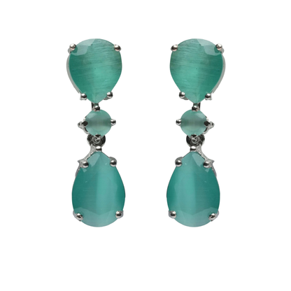 Front view of Teal Green Drop Earrings for Women highlighting the elegant drop design and premium finish.