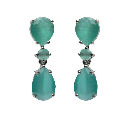 Front view of Teal Green Drop Earrings for Women highlighting the elegant drop design and premium finish.