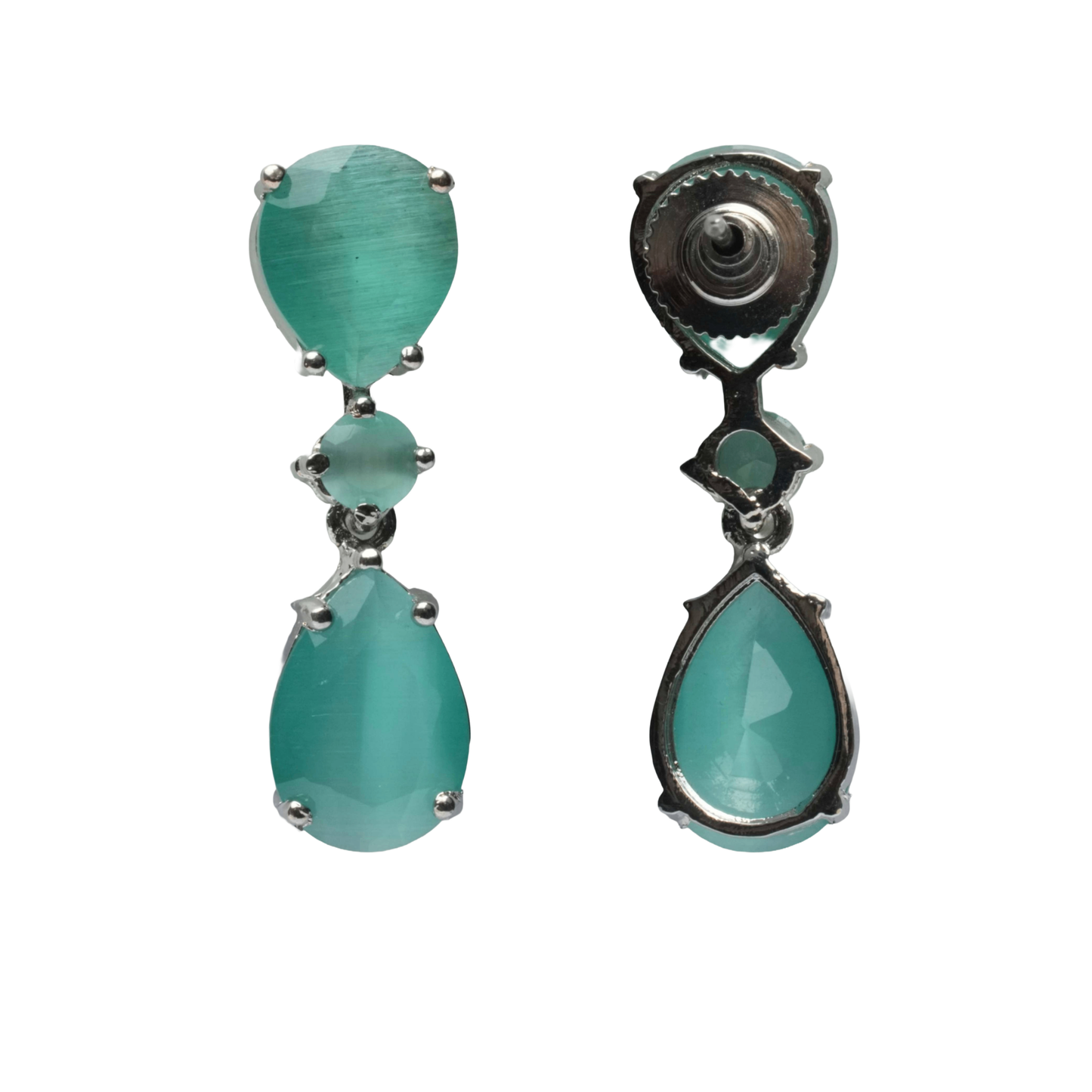 Back view of Teal Green Drop Earrings for Women showing the secure backing and high-quality finish.