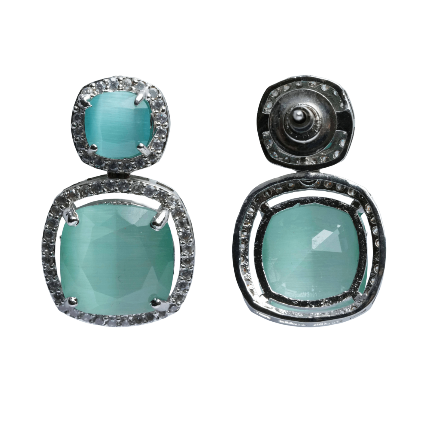 Back view of Teal Green Stone Drop Earrings for Women showing the secure backing and premium finish.