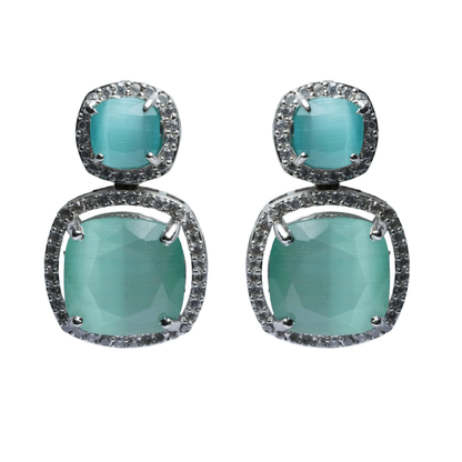 Teal Green Stone Drop Earrings for Women on a white background, featuring elegant teal green stones and a stylish drop design.